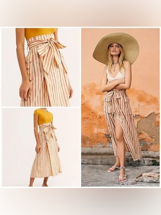 Free People Dresses & Skirts - Free‎ People One Natalia Striped Midi Skirt Yellow Rise Tie Waist small